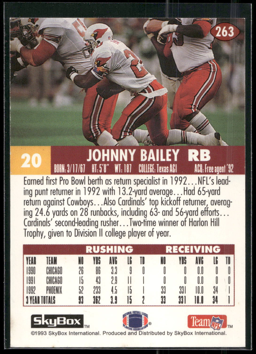 1993 SkyBox Impact #263 Johnny Bailey