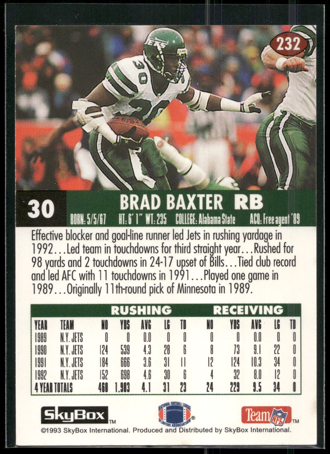 1993 SkyBox Impact #232 Brad Baxter