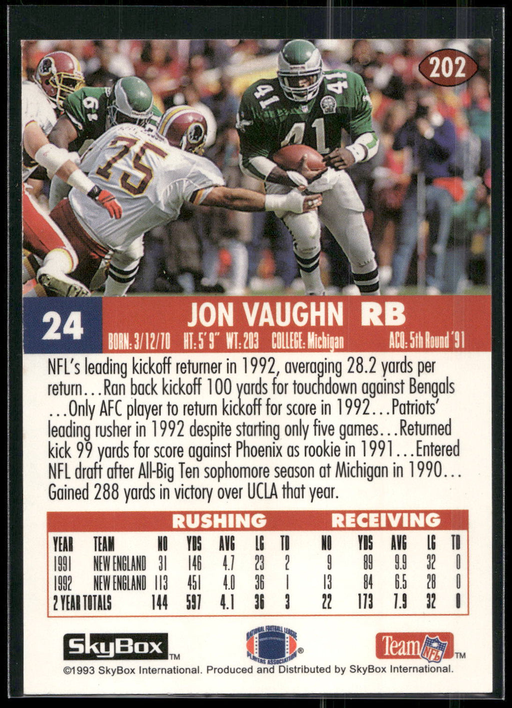 1993 SkyBox Impact #202 Jon Vaughn