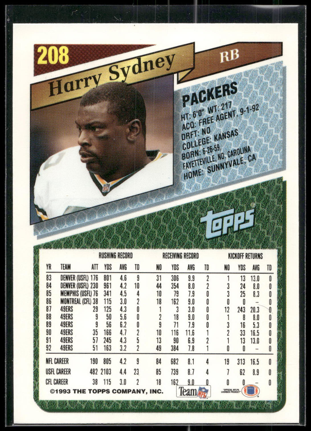 1993 Topps #208 Harry Sydney