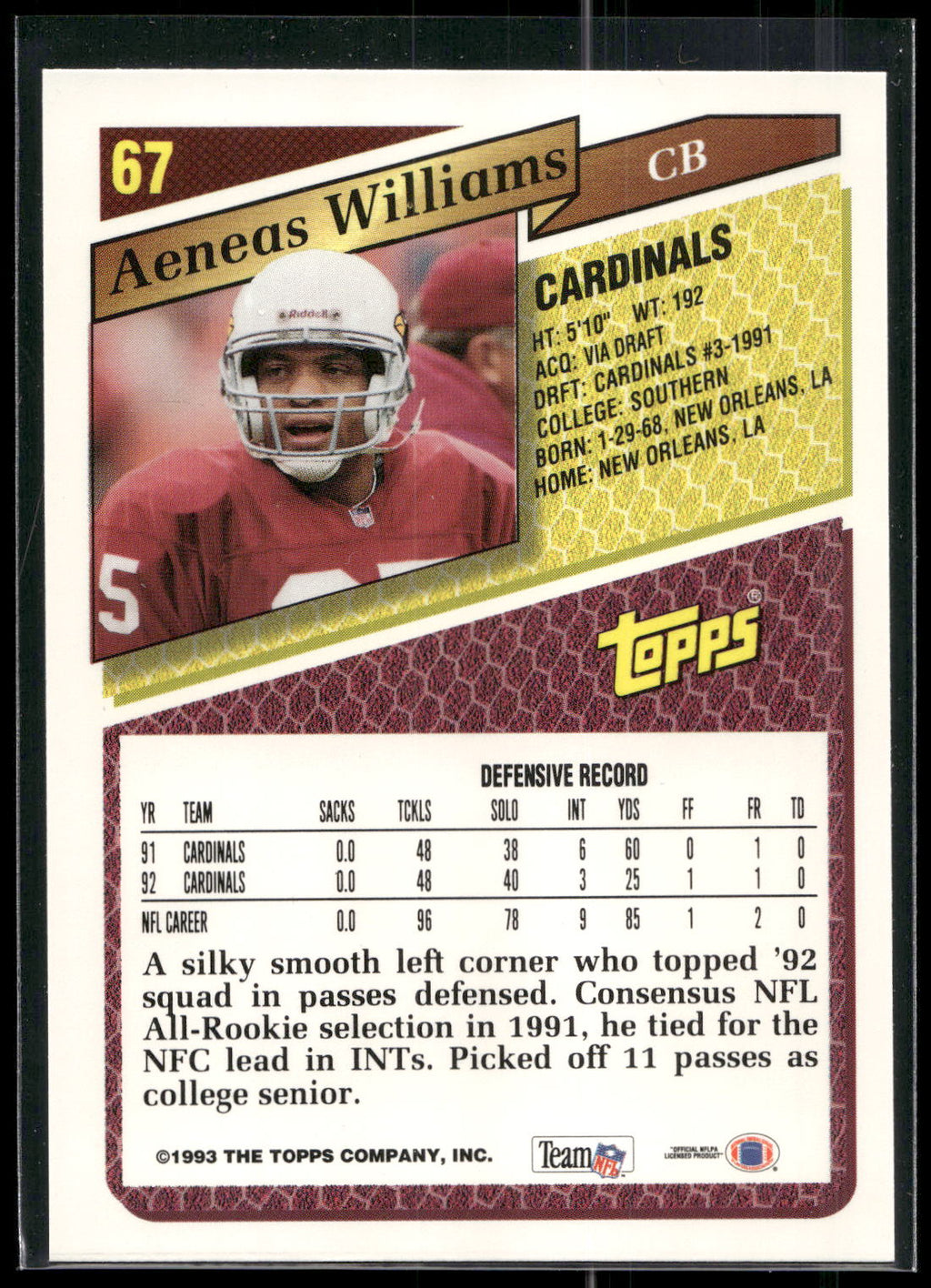 1993 Topps #67 Aeneas Williams
