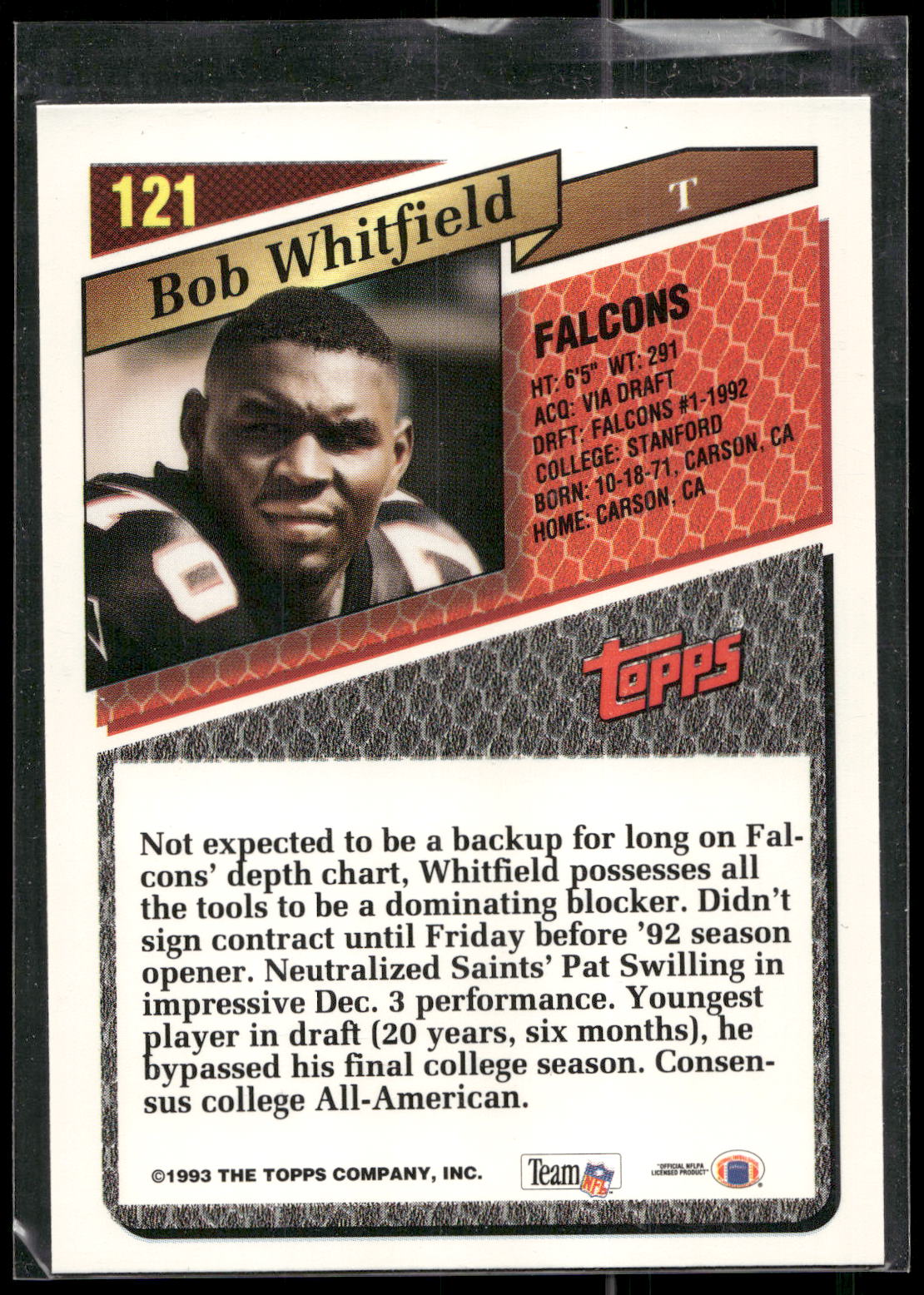 1993 Topps #121 Bob Whitfield