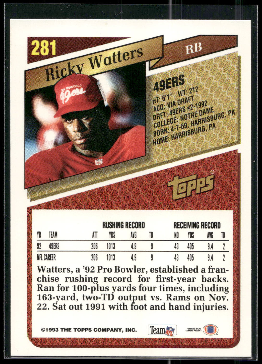 1993 Topps #281 Ricky Watters