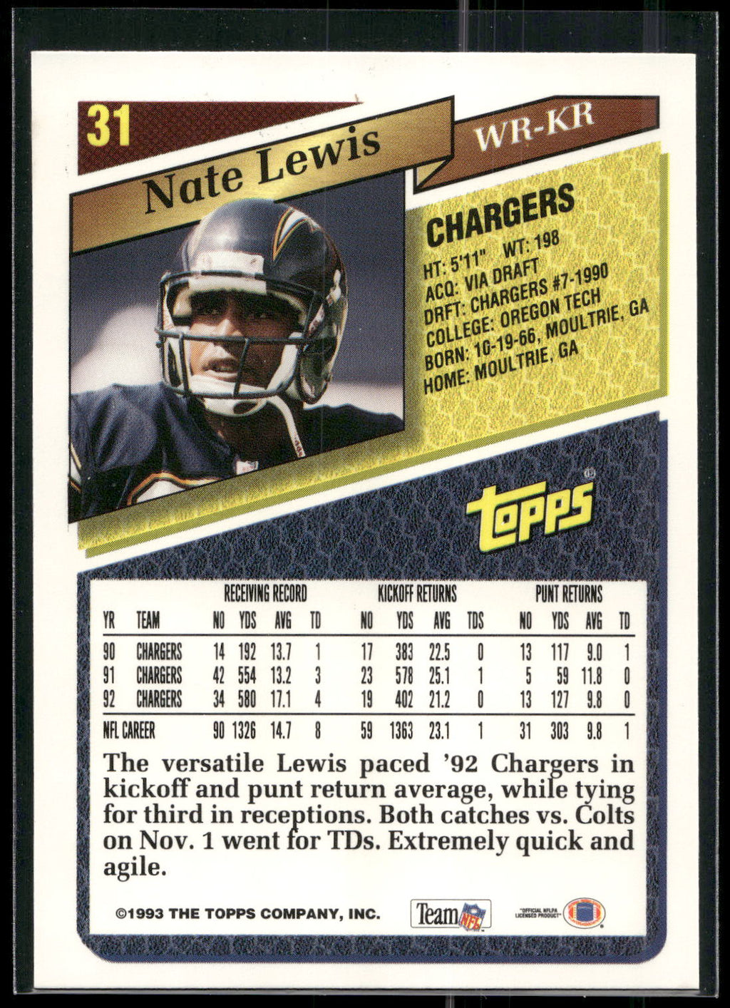 1993 Topps #31 Nate Lewis