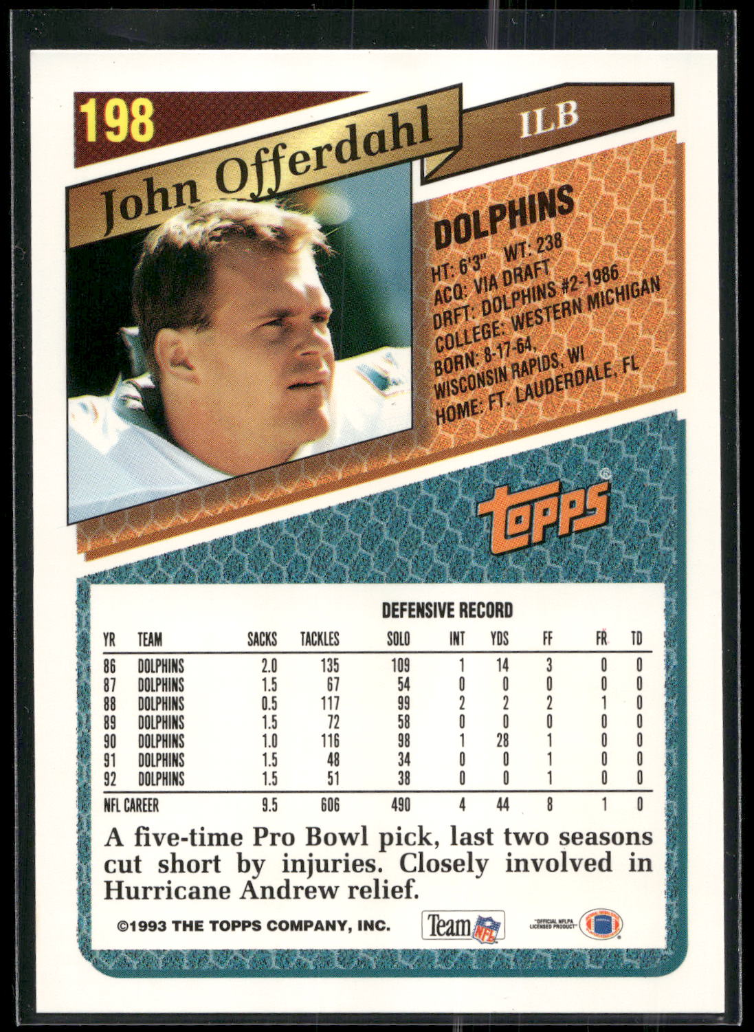 1993 Topps #198 John Offerdahl