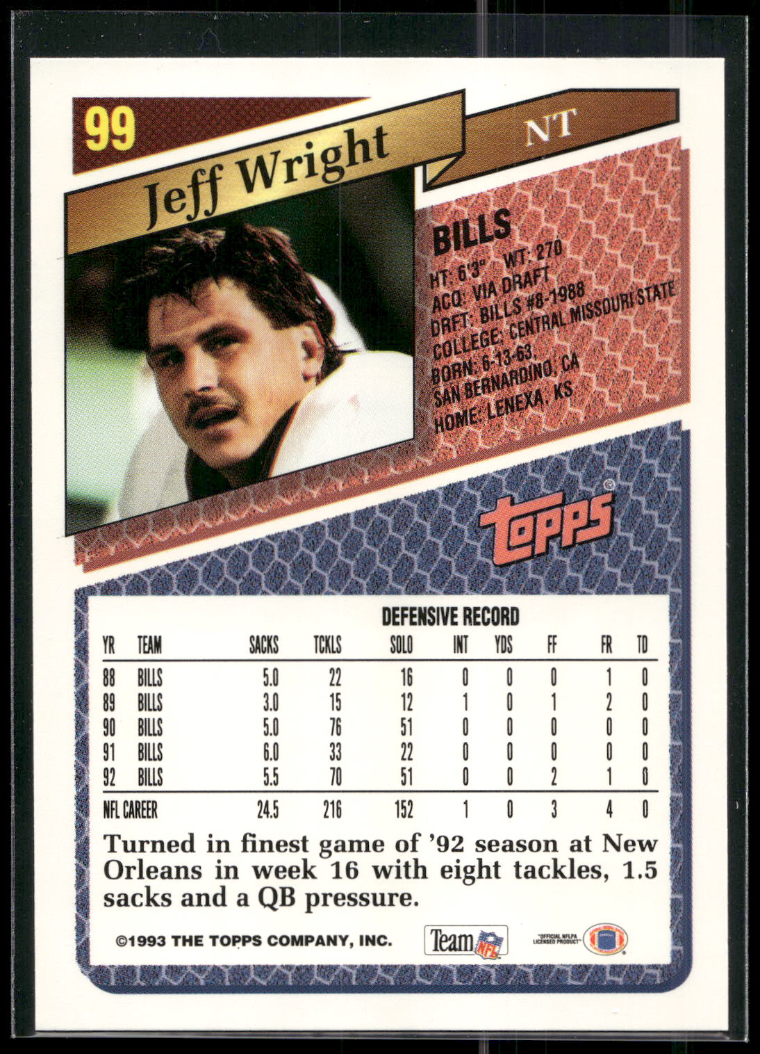 1993 Topps #99 Jeff Wright