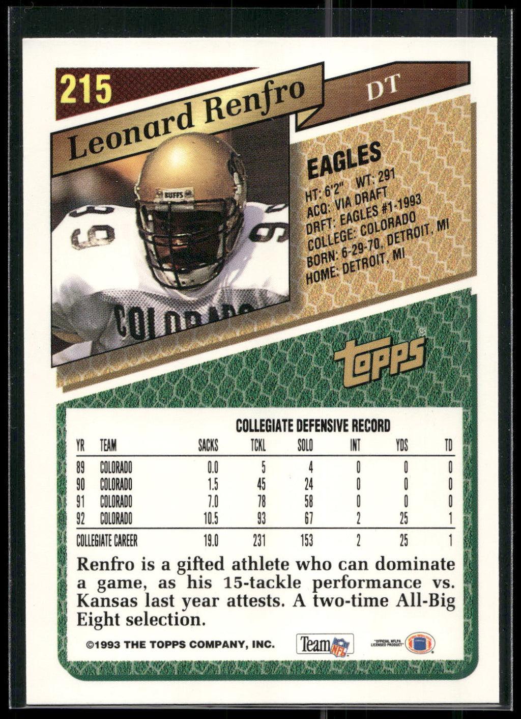 1993 Topps #215 Leonard Renfro