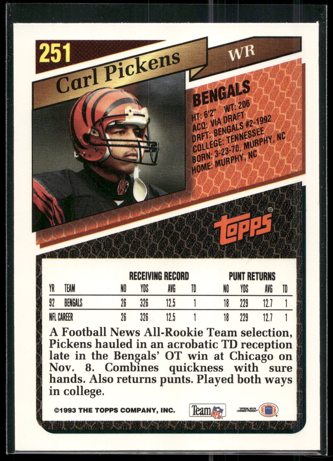 1993 Topps #251 Carl Pickens