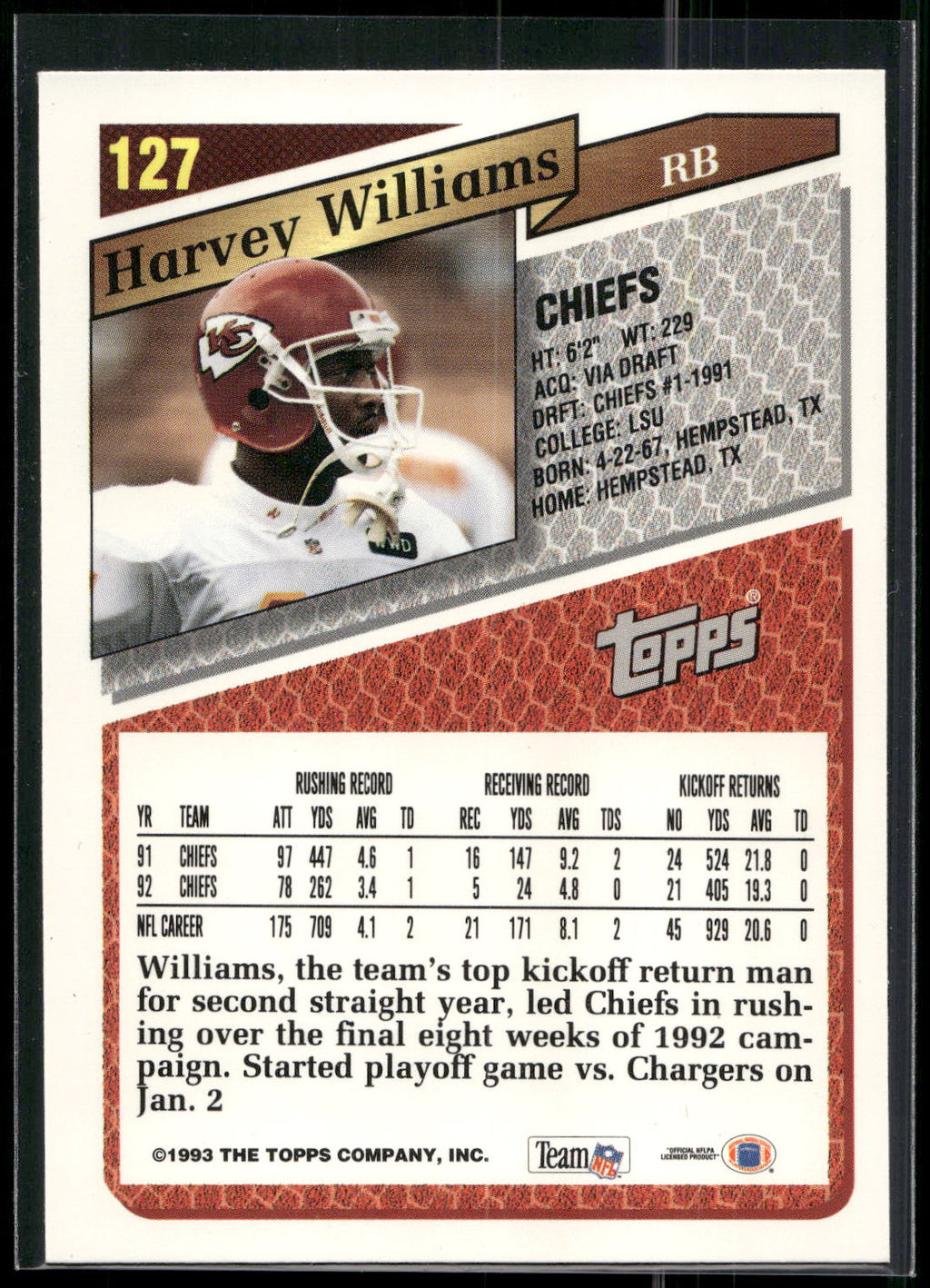 1993 Topps #127 Harvey Williams