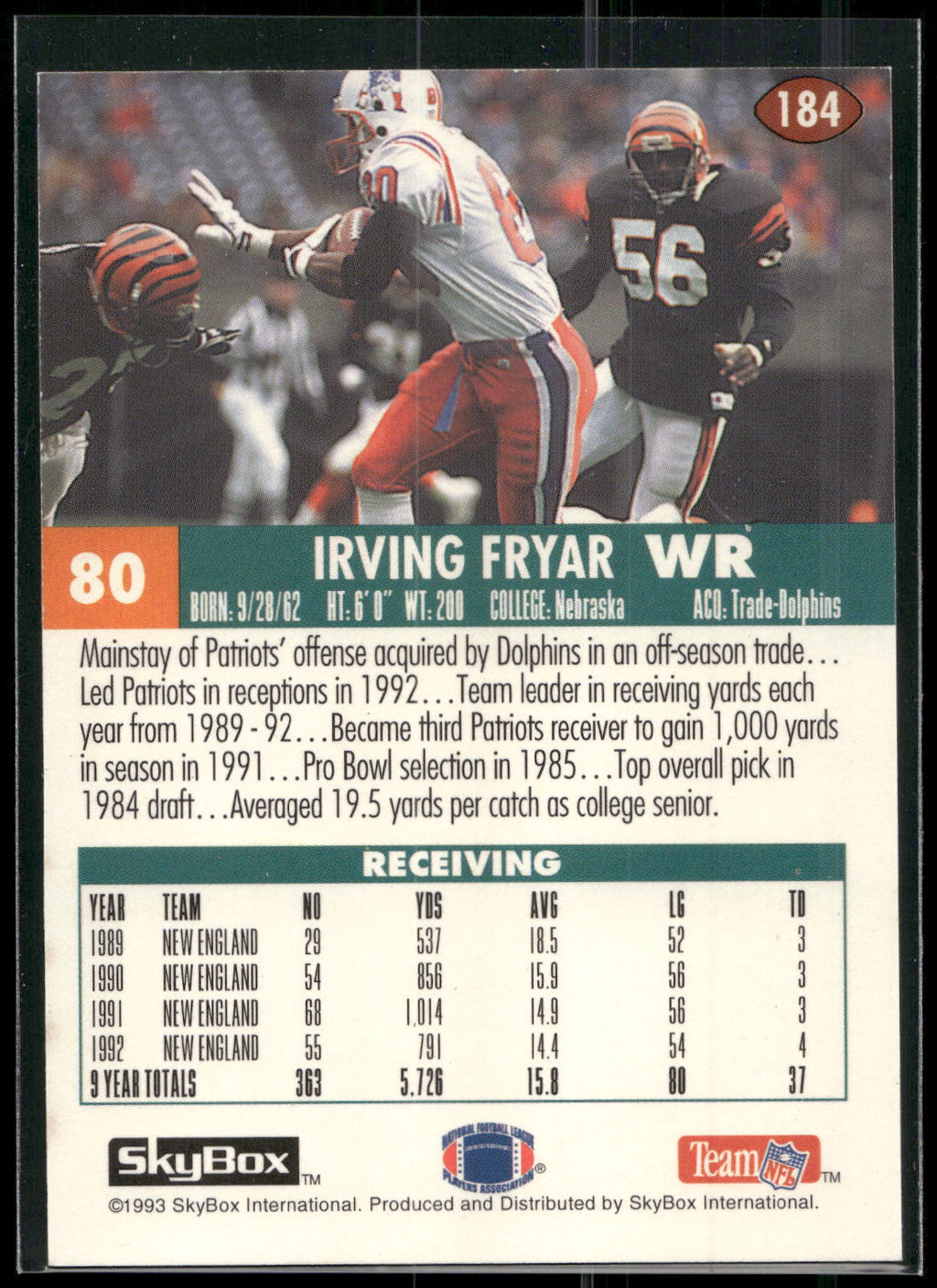 1993 SkyBox Impact #184 Irving Fryar