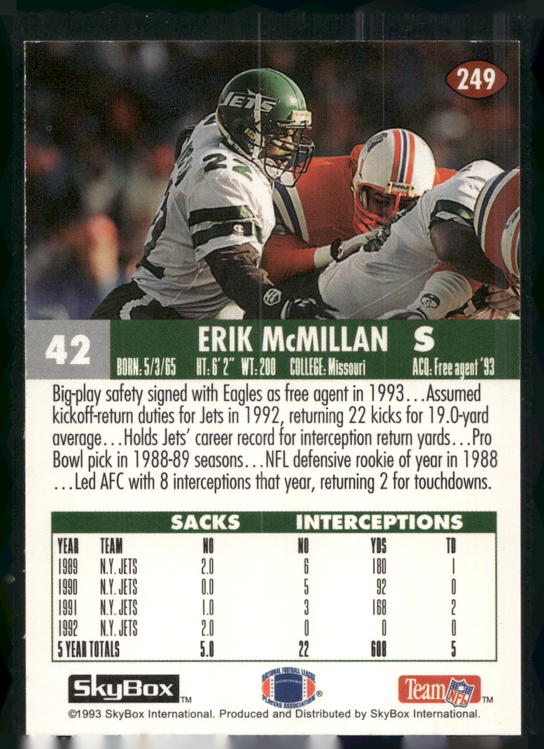 1993 SkyBox Impact #249 Erik McMillan