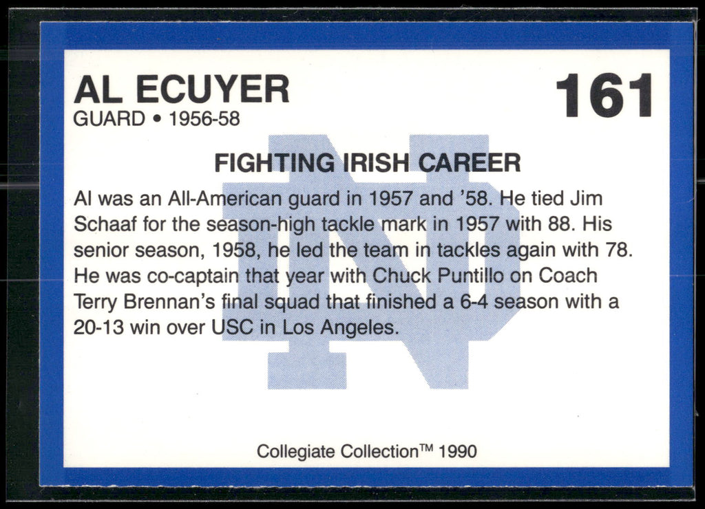 1990 Collegiate Collection Notre Dame #161 Al Ecuyer