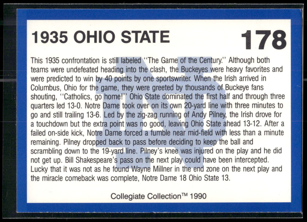 1990 Collegiate Collection Notre Dame #178 1935 Ohio State