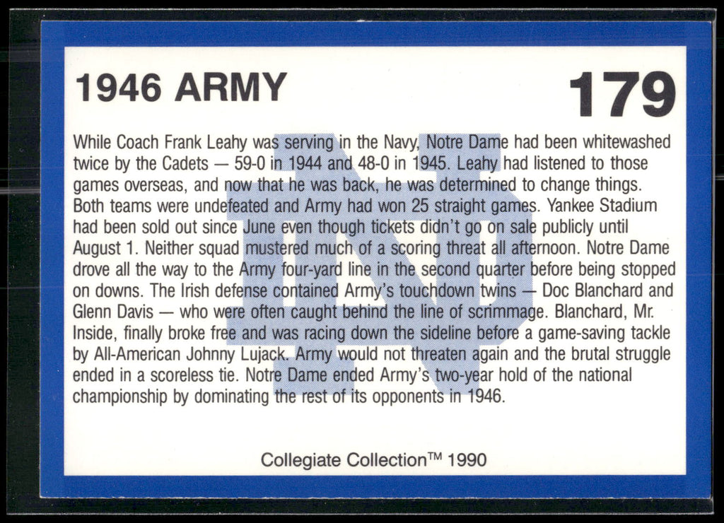 1990 Collegiate Collection Notre Dame #179 1946 Army