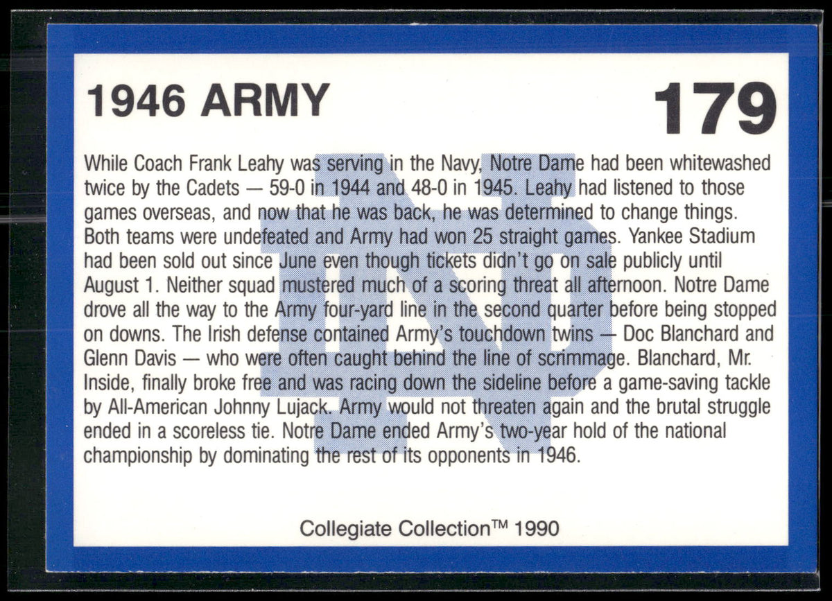 1990 Collegiate Collection Notre Dame #179 1946 Army