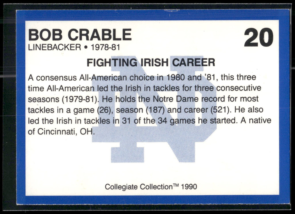 1990 Collegiate Collection Notre Dame #20 Bob Crable