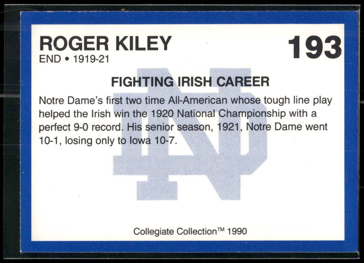 1990 Collegiate Collection Notre Dame #193 Roger Kiley