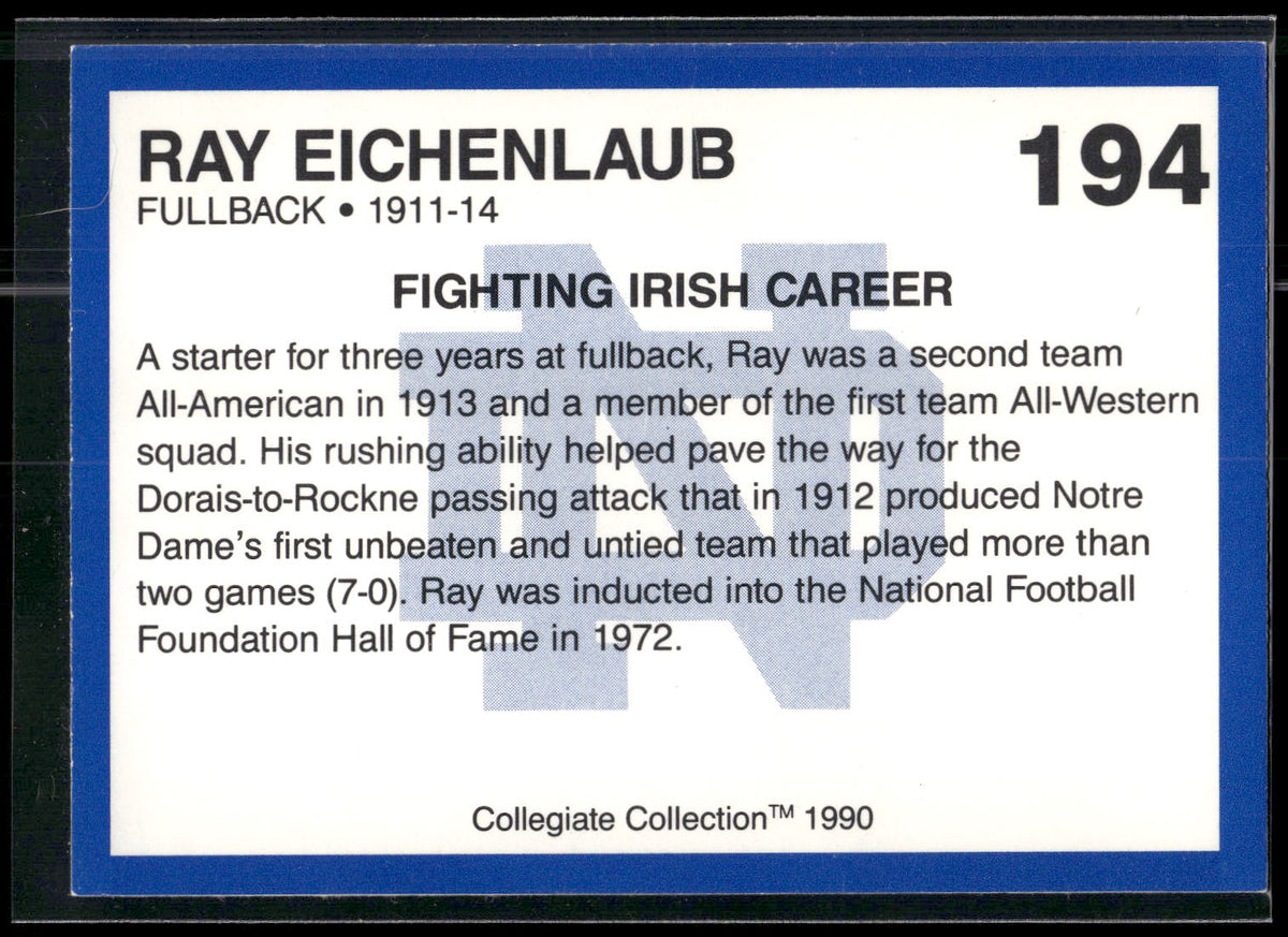 1990 Collegiate Collection Notre Dame #194 Ray Eichenlaub