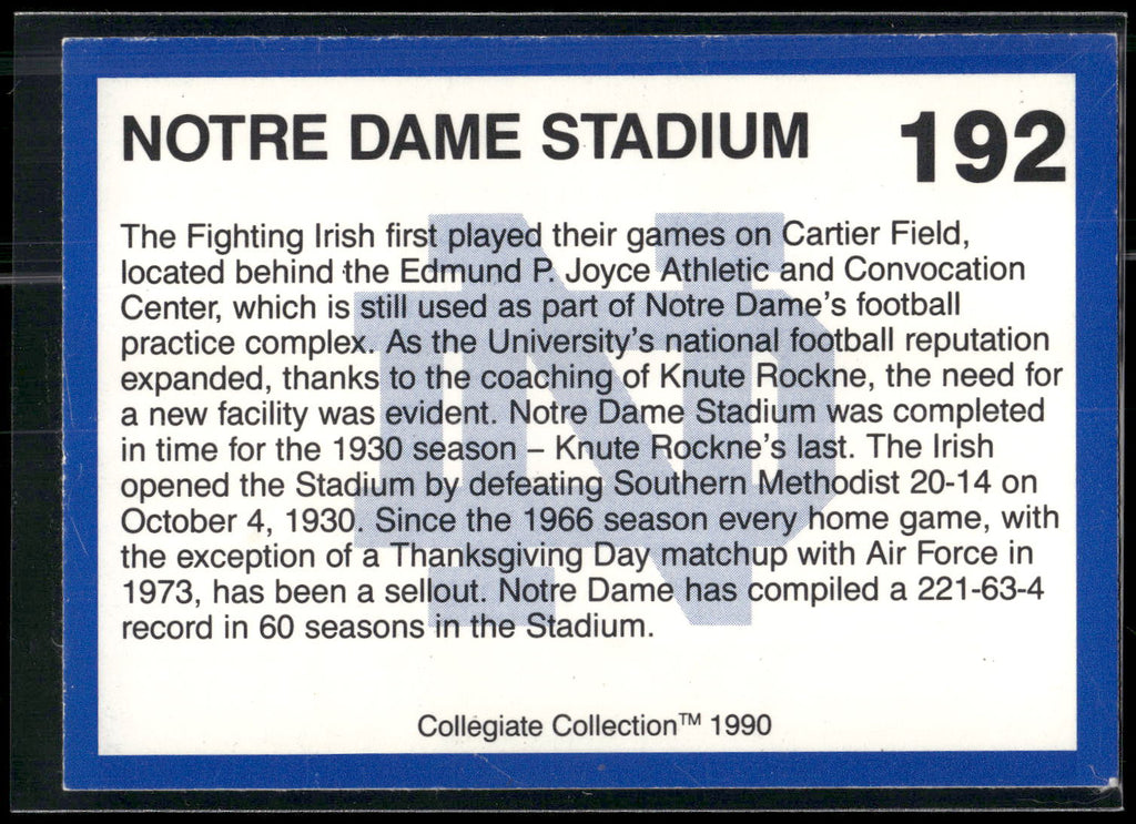 1990 Collegiate Collection Notre Dame #192 Notre Dame Stadium