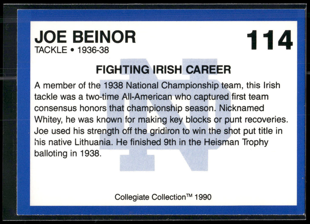 1990 Collegiate Collection Notre Dame #114 Joe Beinor