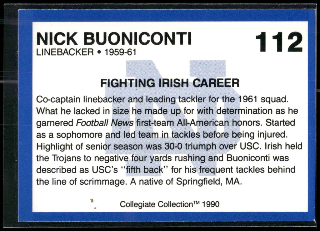1990 Collegiate Collection Notre Dame #112 Nick Buoniconti