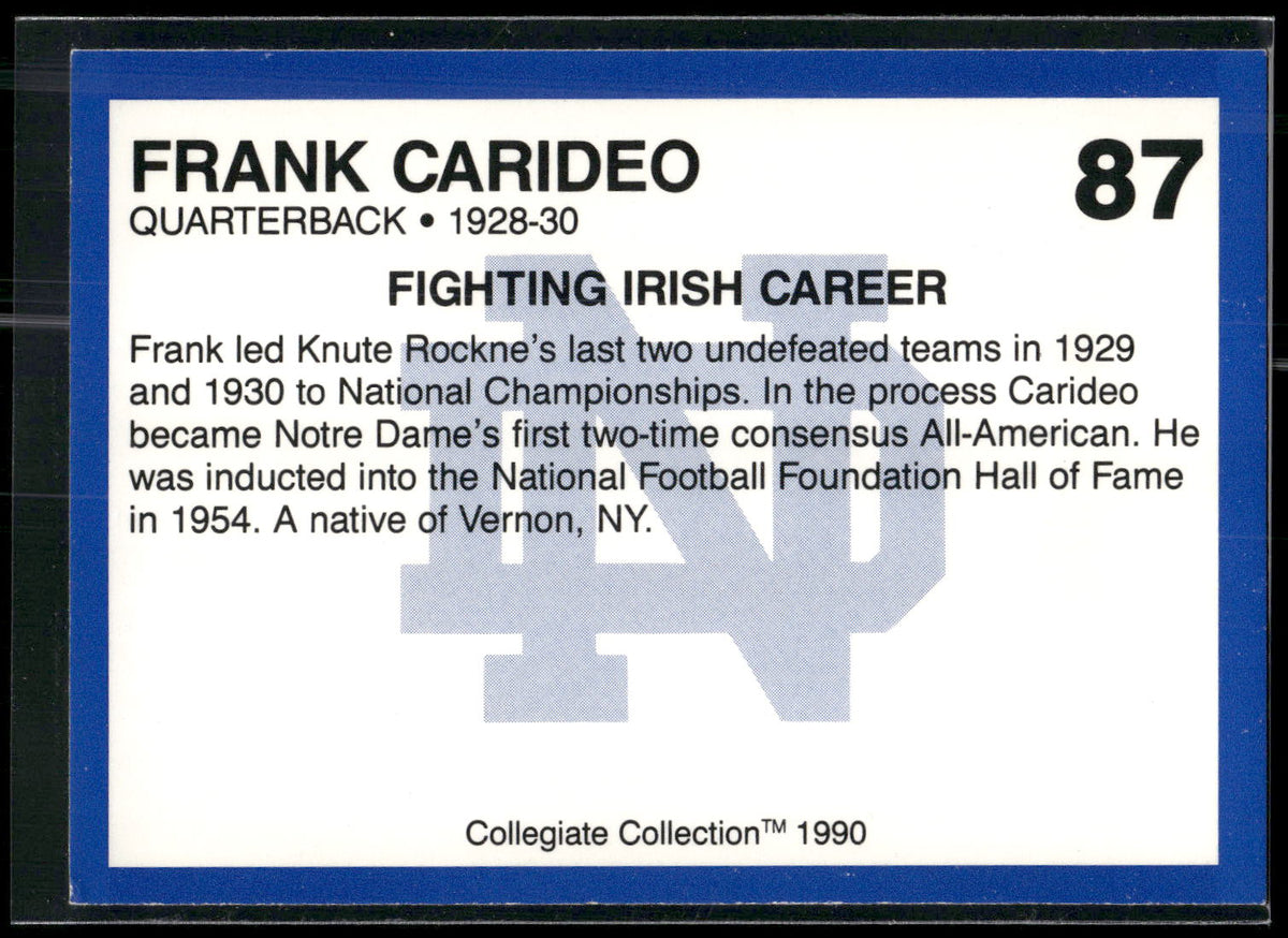 1990 Collegiate Collection Notre Dame #87 Frank Carideo