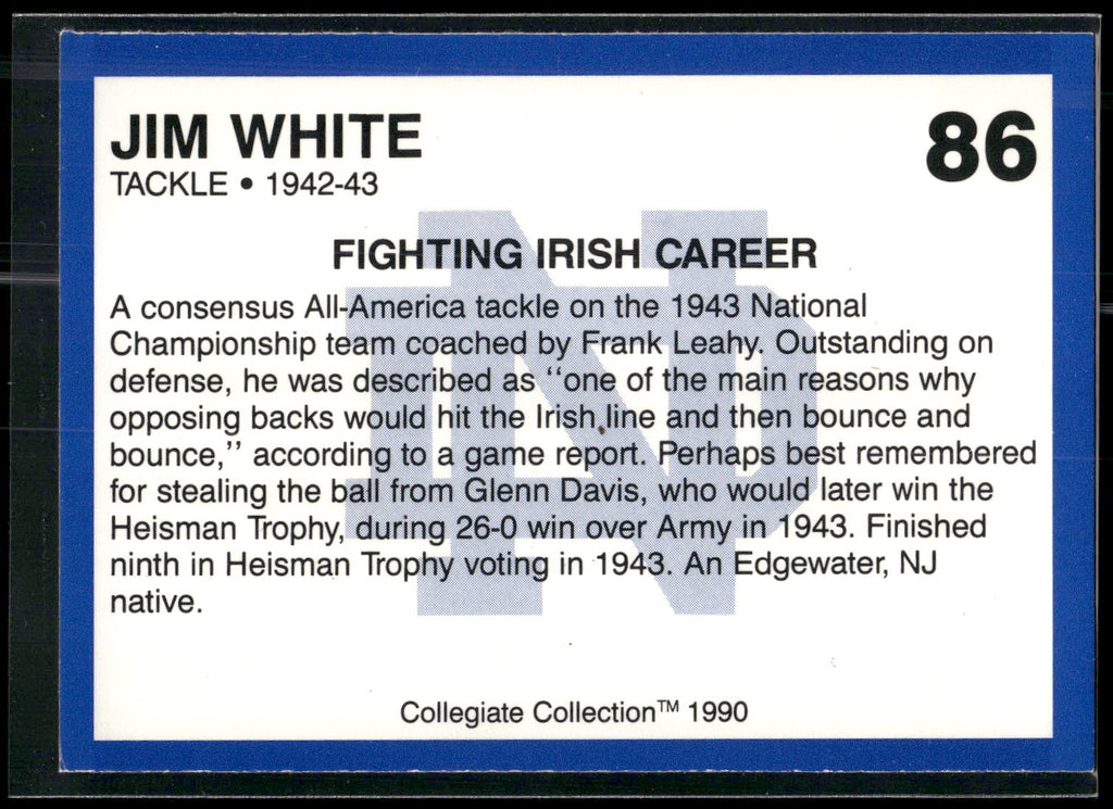 1990 Collegiate Collection Notre Dame #86 Jim White