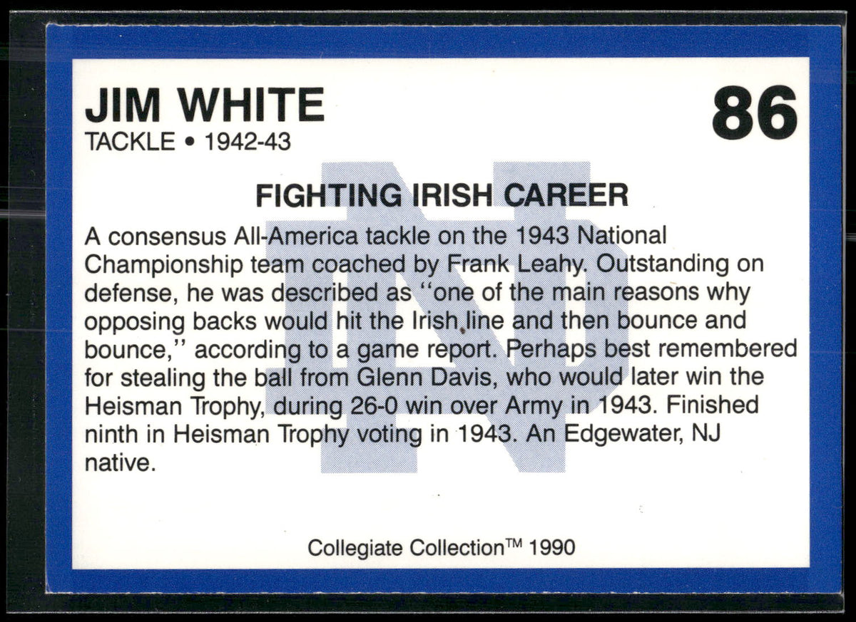 1990 Collegiate Collection Notre Dame #86 Jim White