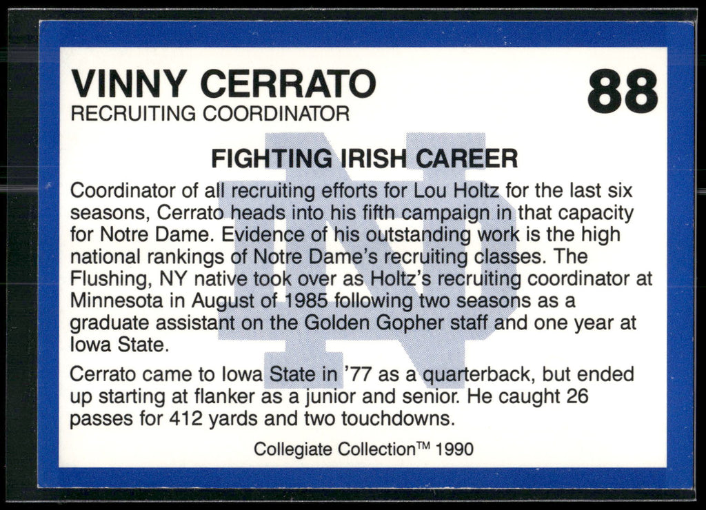 1990 Collegiate Collection Notre Dame #88 Vinny Cerrato