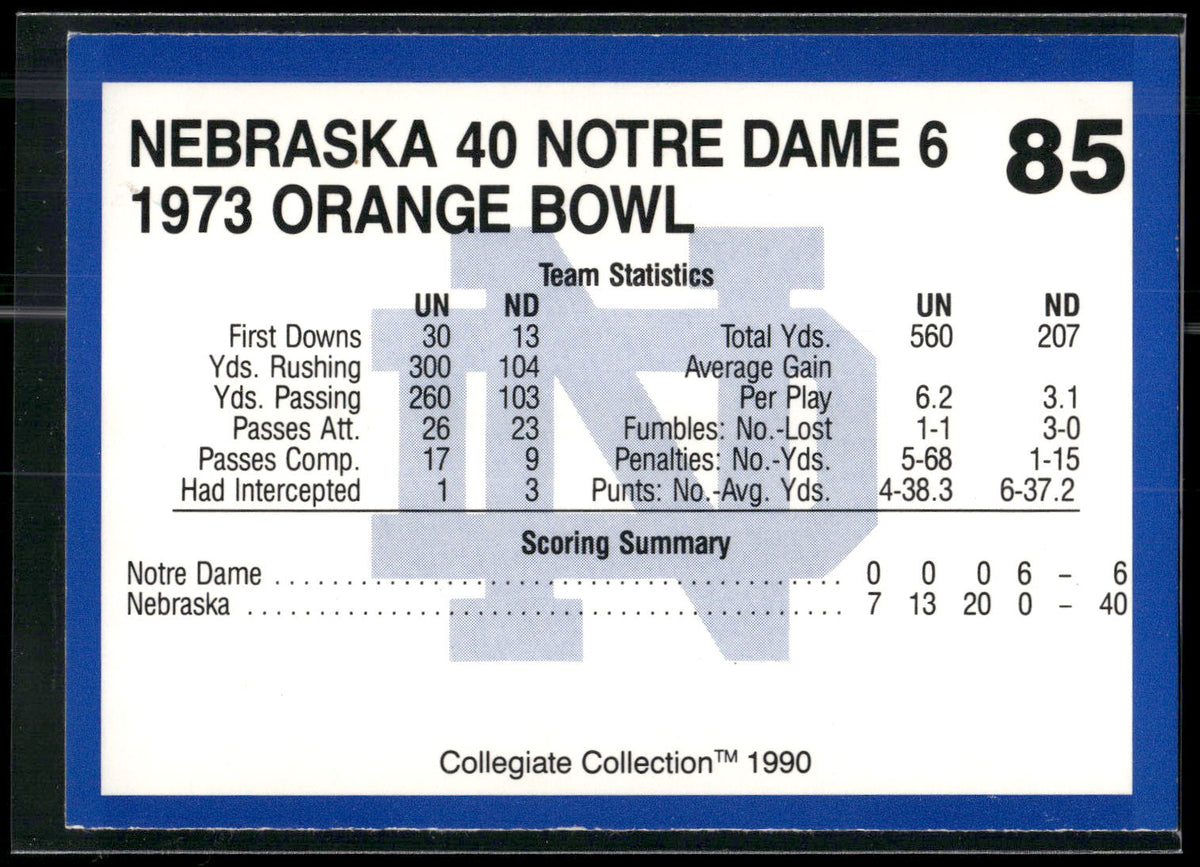 1990 Collegiate Collection Notre Dame #85 1973 Orange Bowl