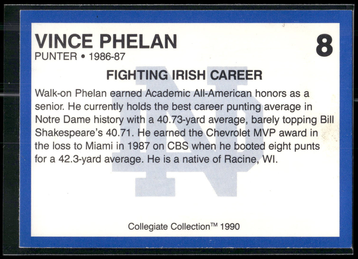 1990 Collegiate Collection Notre Dame #8 Vince Phelan