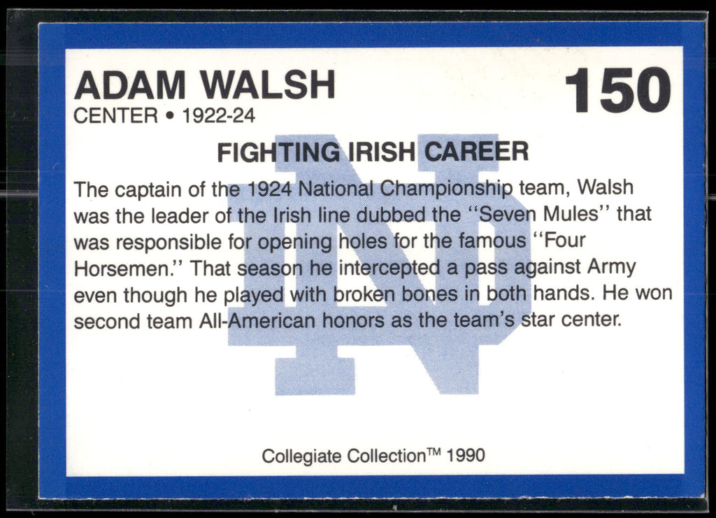 1990 Collegiate Collection Notre Dame #150 Adam Walsh