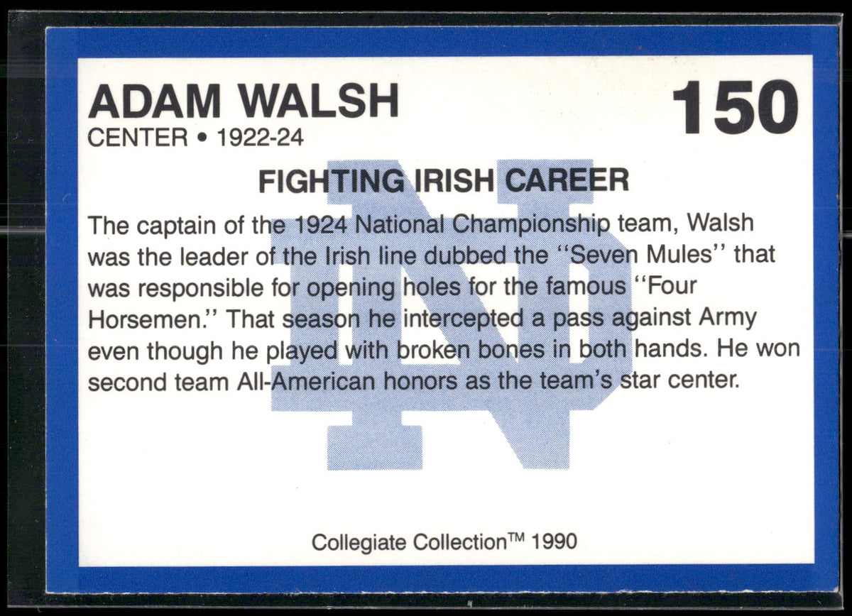 1990 Collegiate Collection Notre Dame #150 Adam Walsh