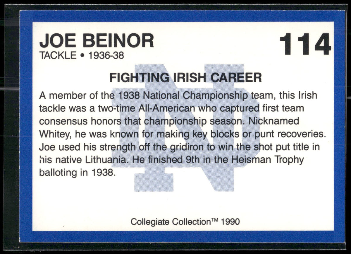 1990 Collegiate Collection Notre Dame #114 Joe Beinor