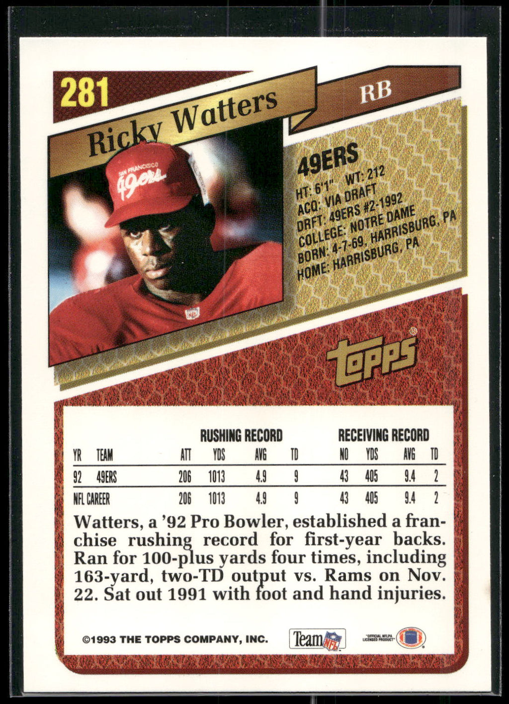 1993 Topps #281 Ricky Watters