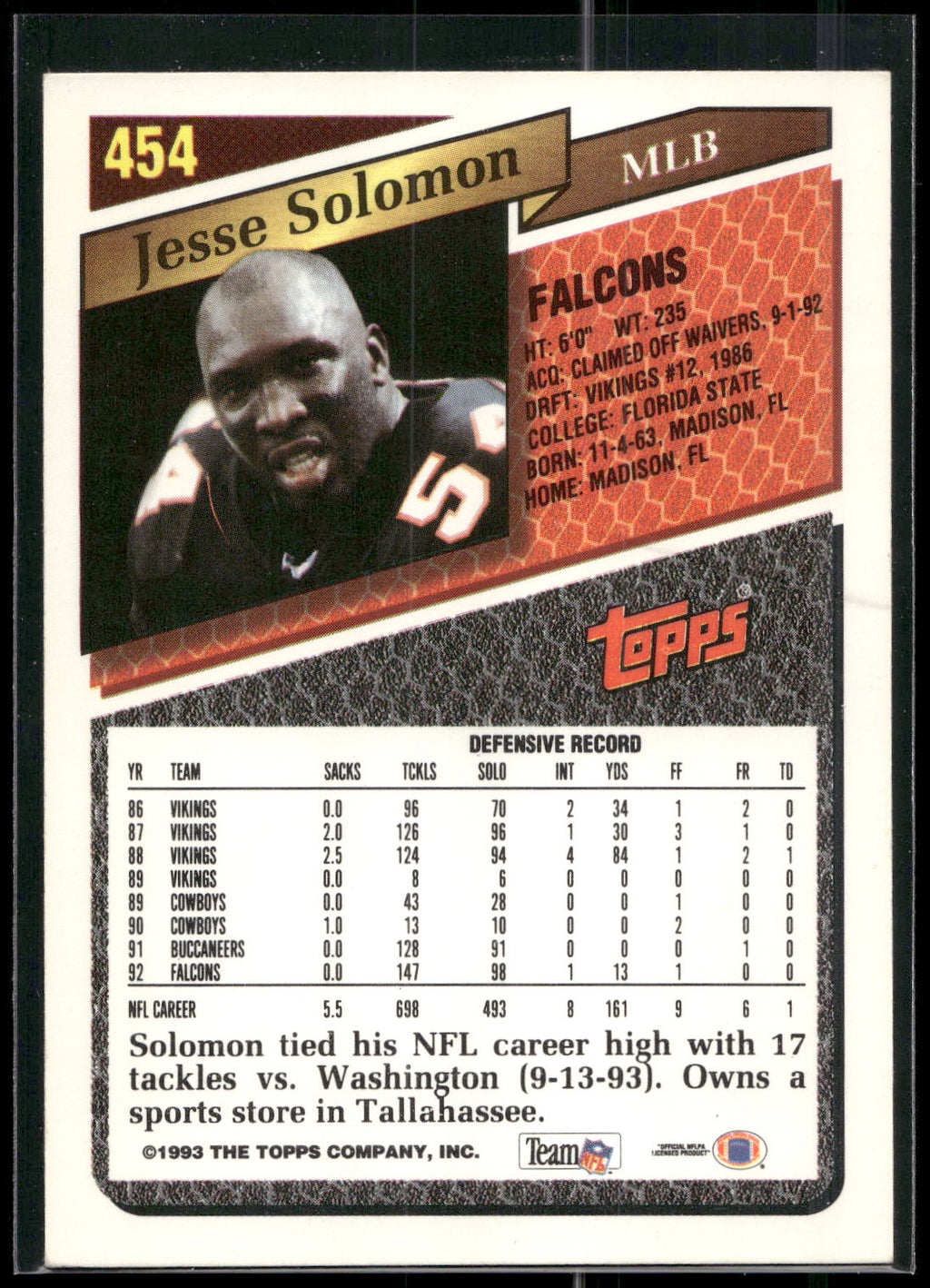 1993 Topps #454 Jesse Solomon