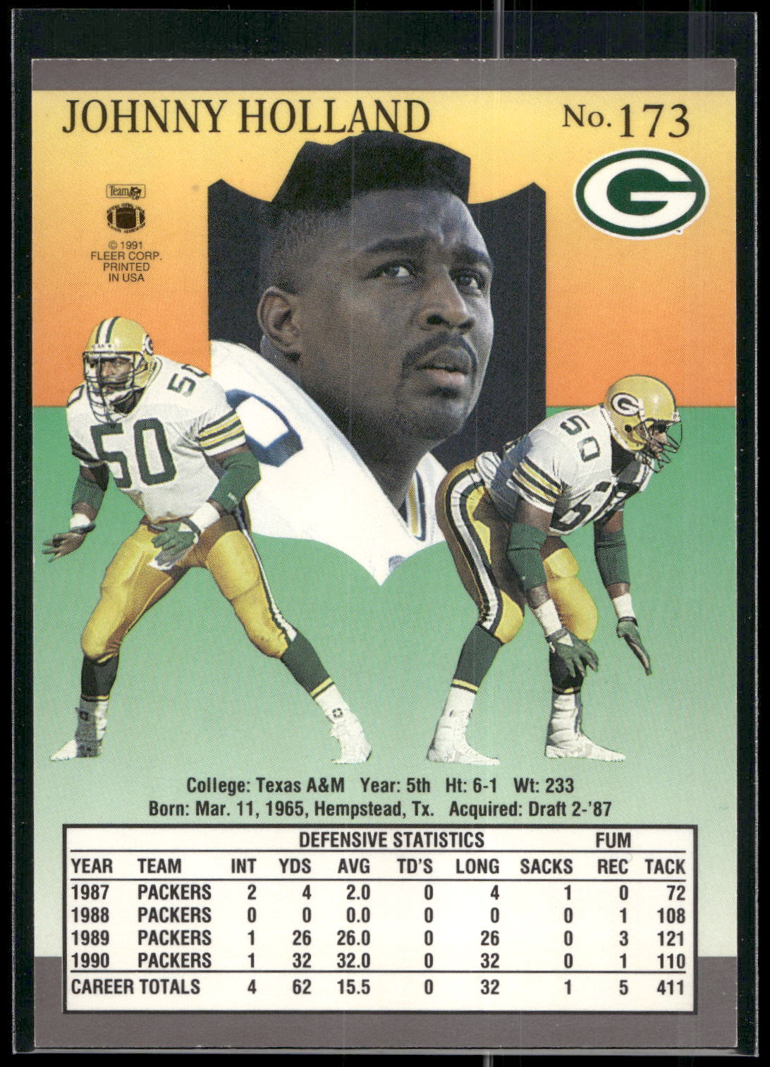 1991 Ultra #173 Johnny Holland