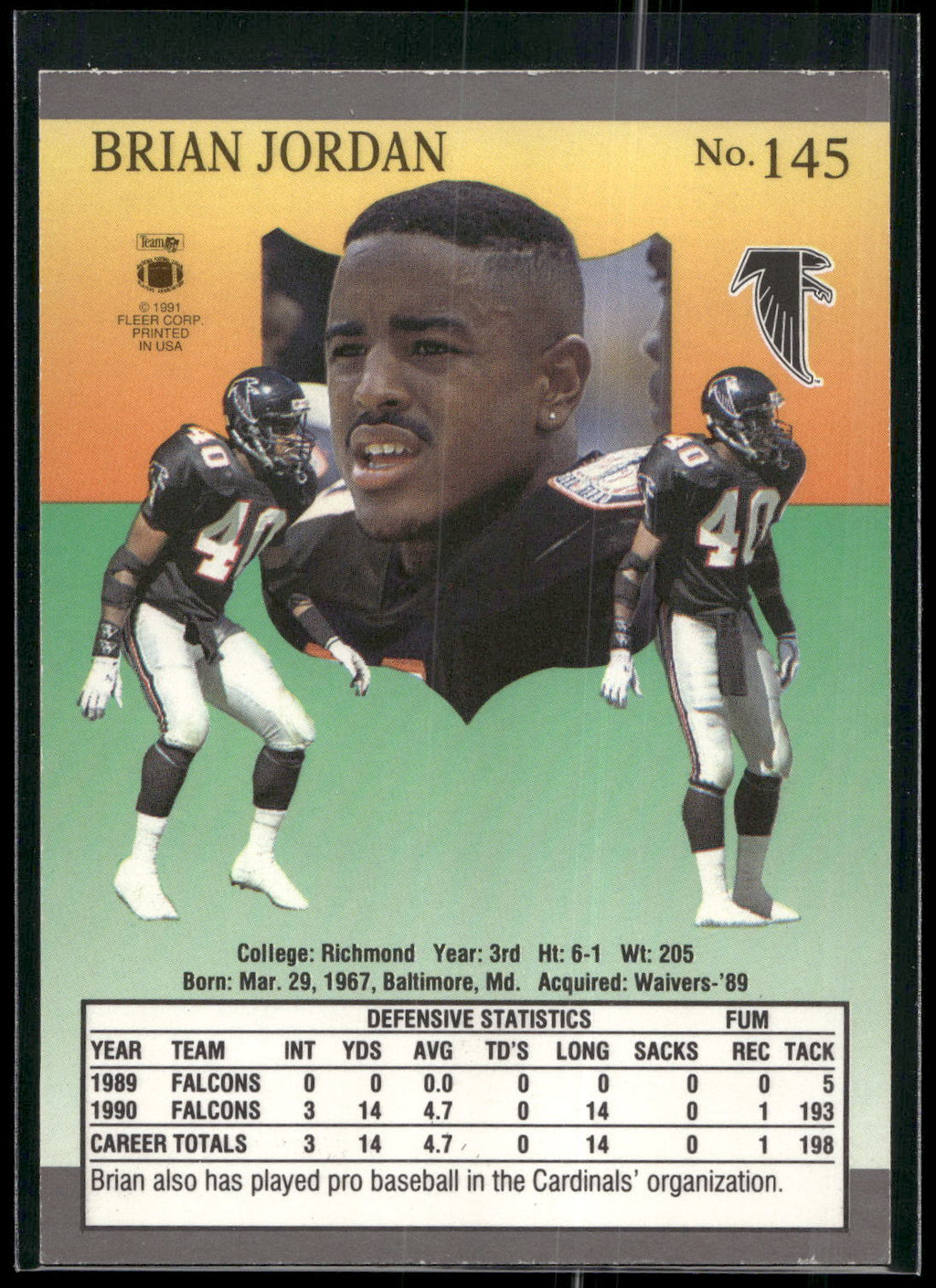 1991 Ultra #145 Brian Jordan