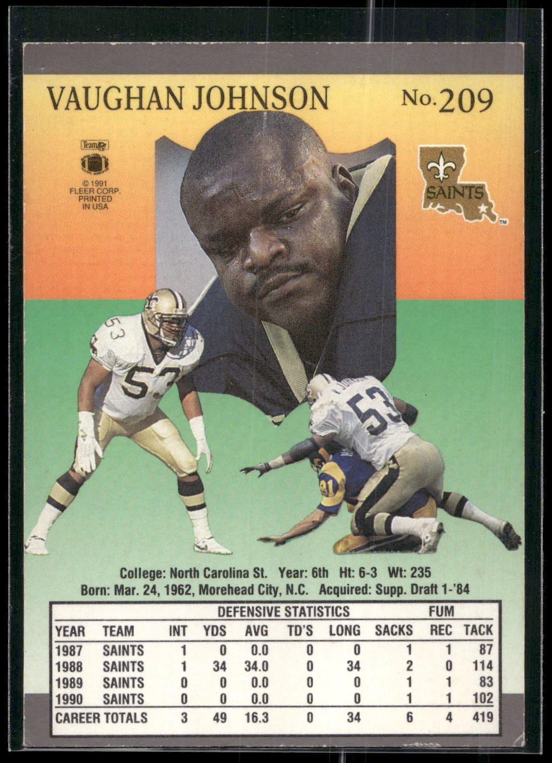 1991 Ultra #209 Vaughan Johnson