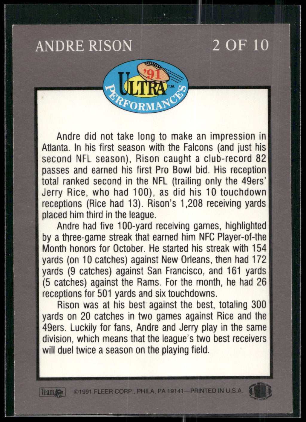 1991 Ultra #2 Andre Rison Ultra Performances