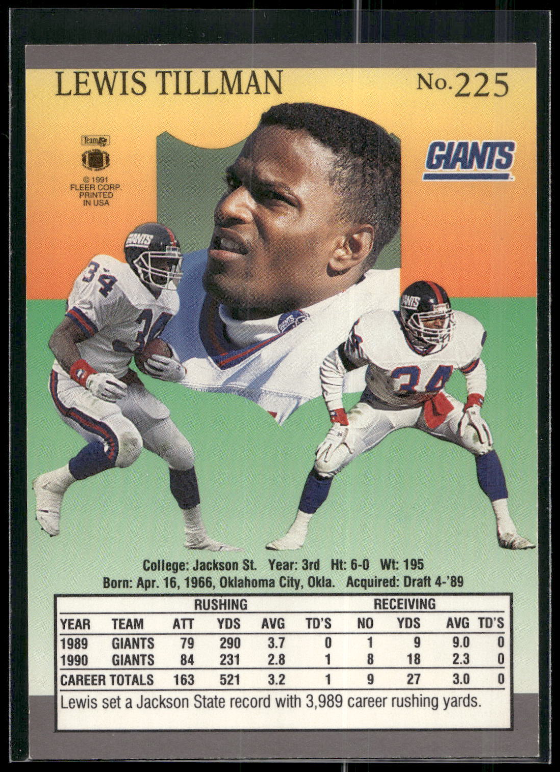 1991 Ultra #225 Lewis Tillman