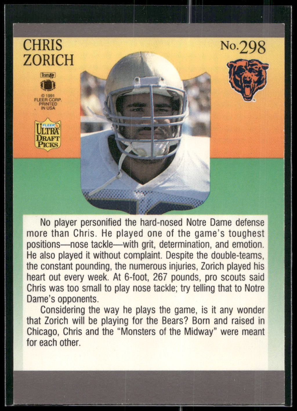 1991 Ultra #298 Chris Zorich
