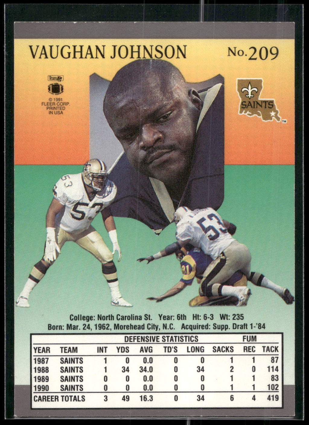 1991 Ultra #209 Vaughan Johnson