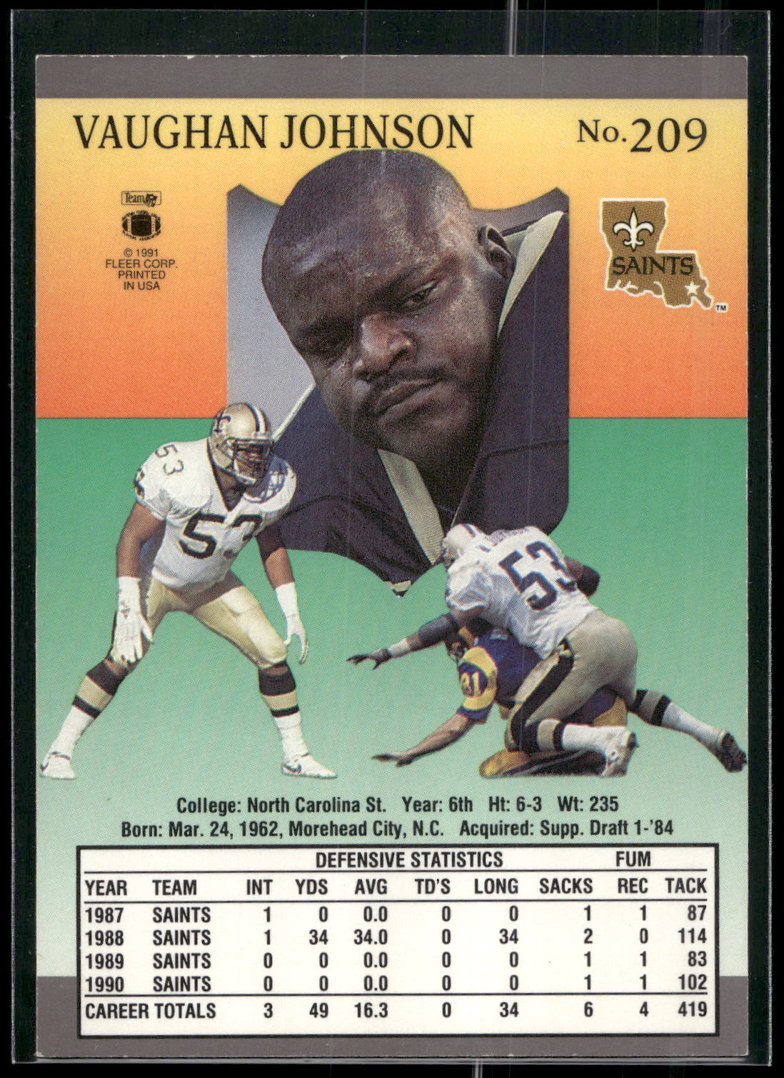 1991 Ultra #209 Vaughan Johnson