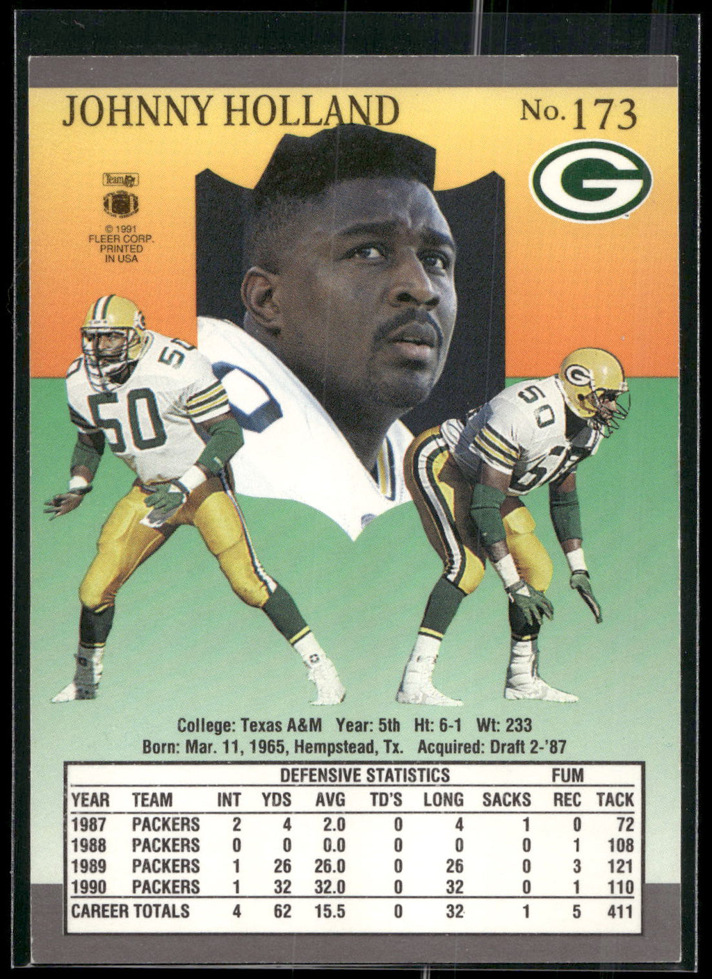1991 Ultra #173 Johnny Holland