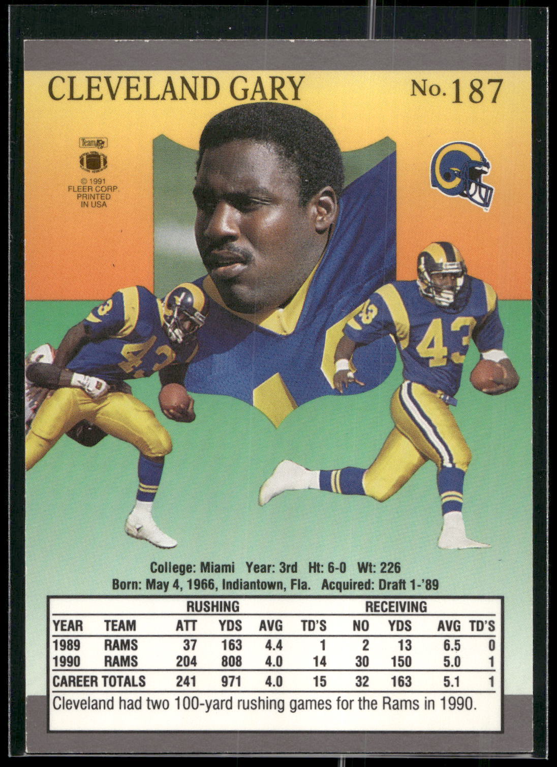 1991 Ultra #187 Cleveland Gary