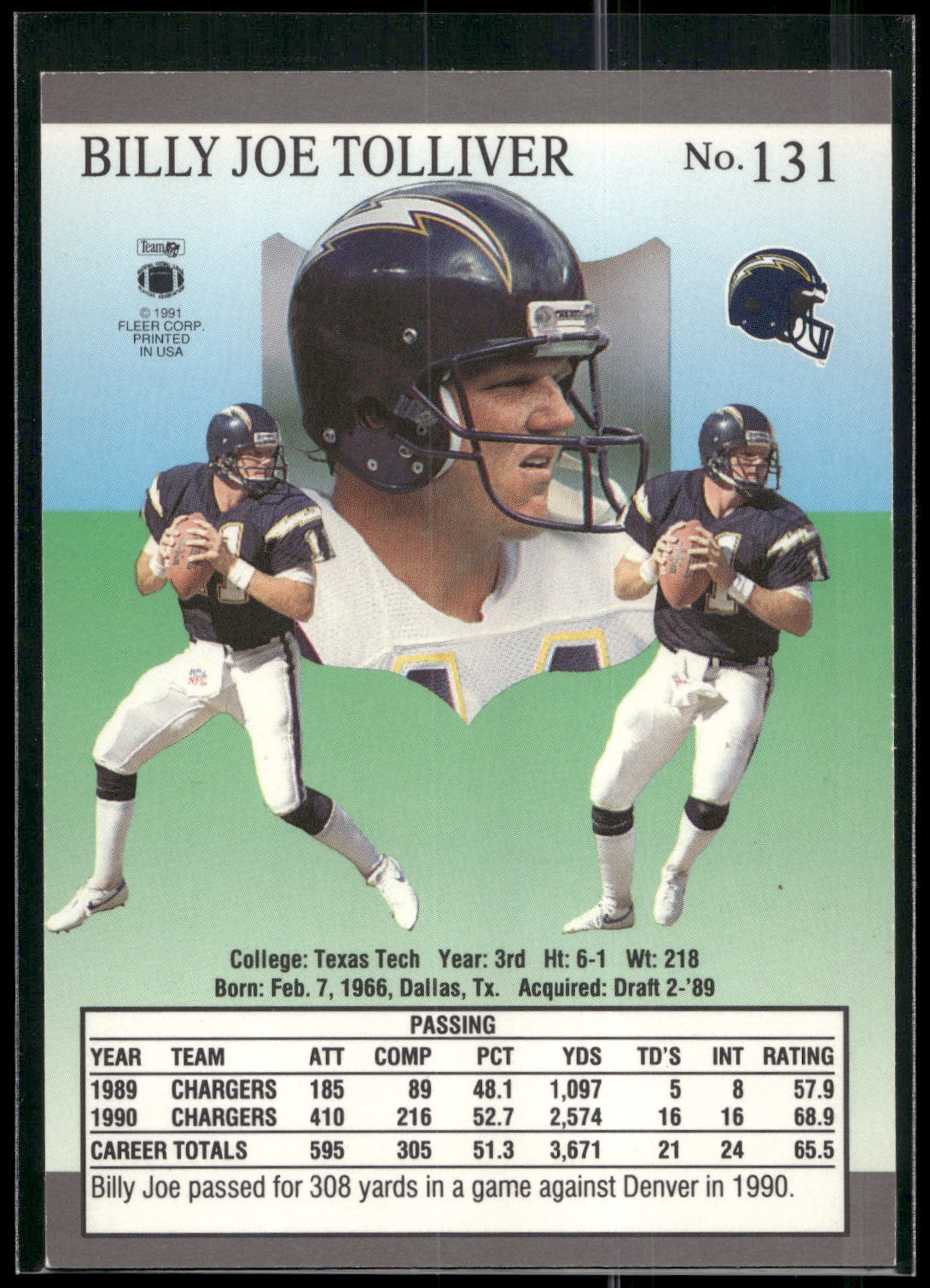 1991 Ultra #131 Billy Joe Tolliver