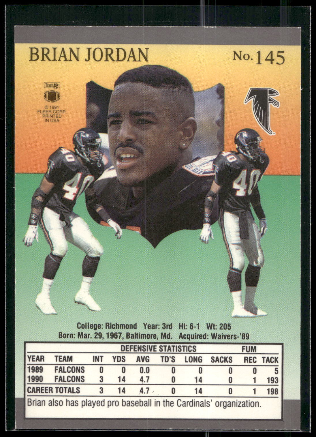 1991 Ultra #145 Brian Jordan