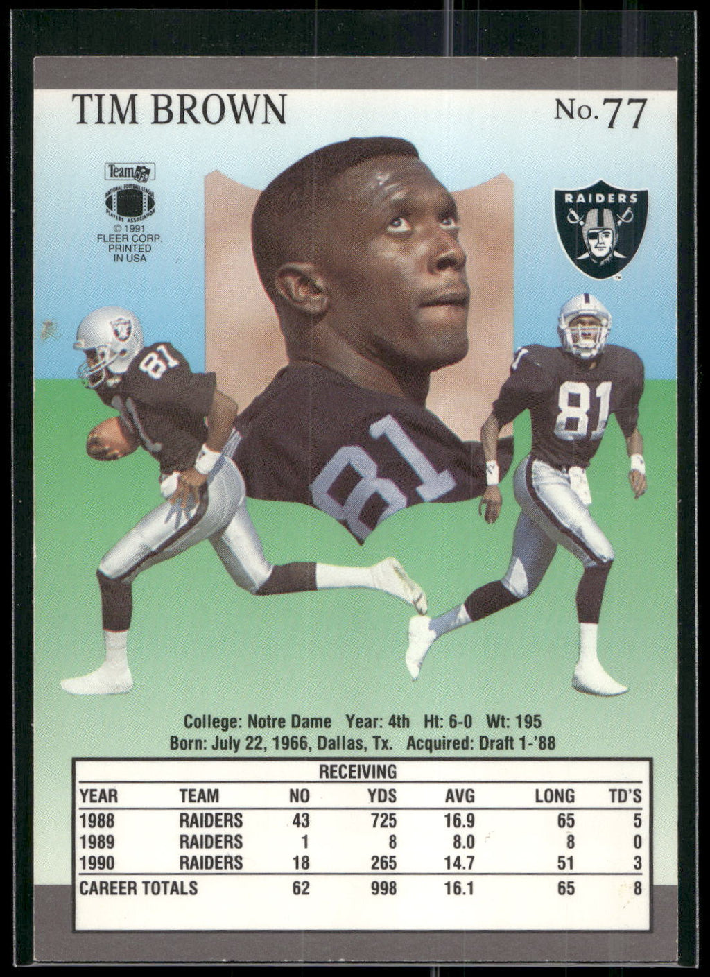 1991 Ultra #77 Tim Brown