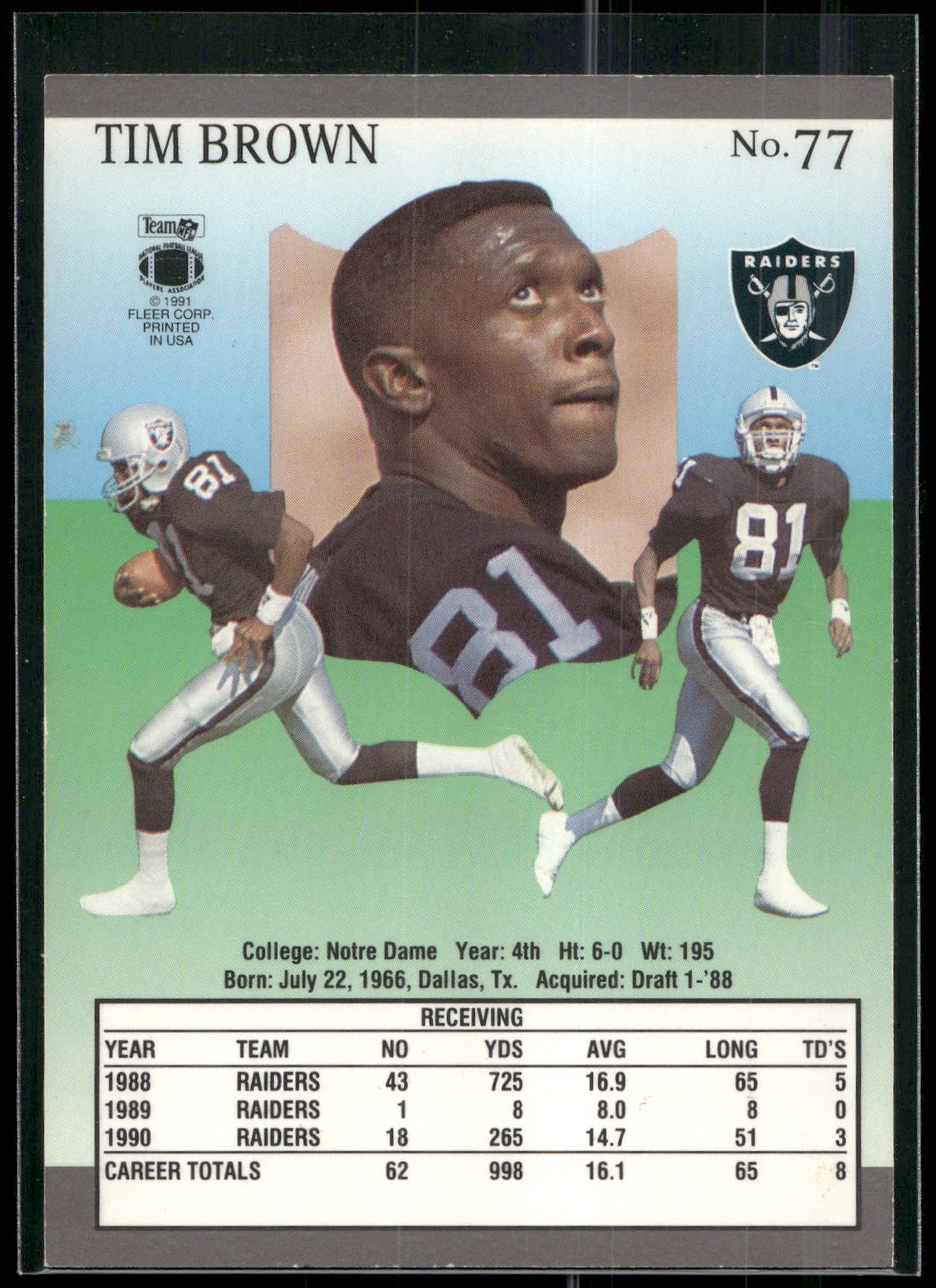 1991 Ultra #77 Tim Brown